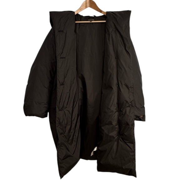 Eileen Fisher Down Puffer Coat Black Sz L Shawl Collar Hood Button Up Jacket - Picture 4 of 7